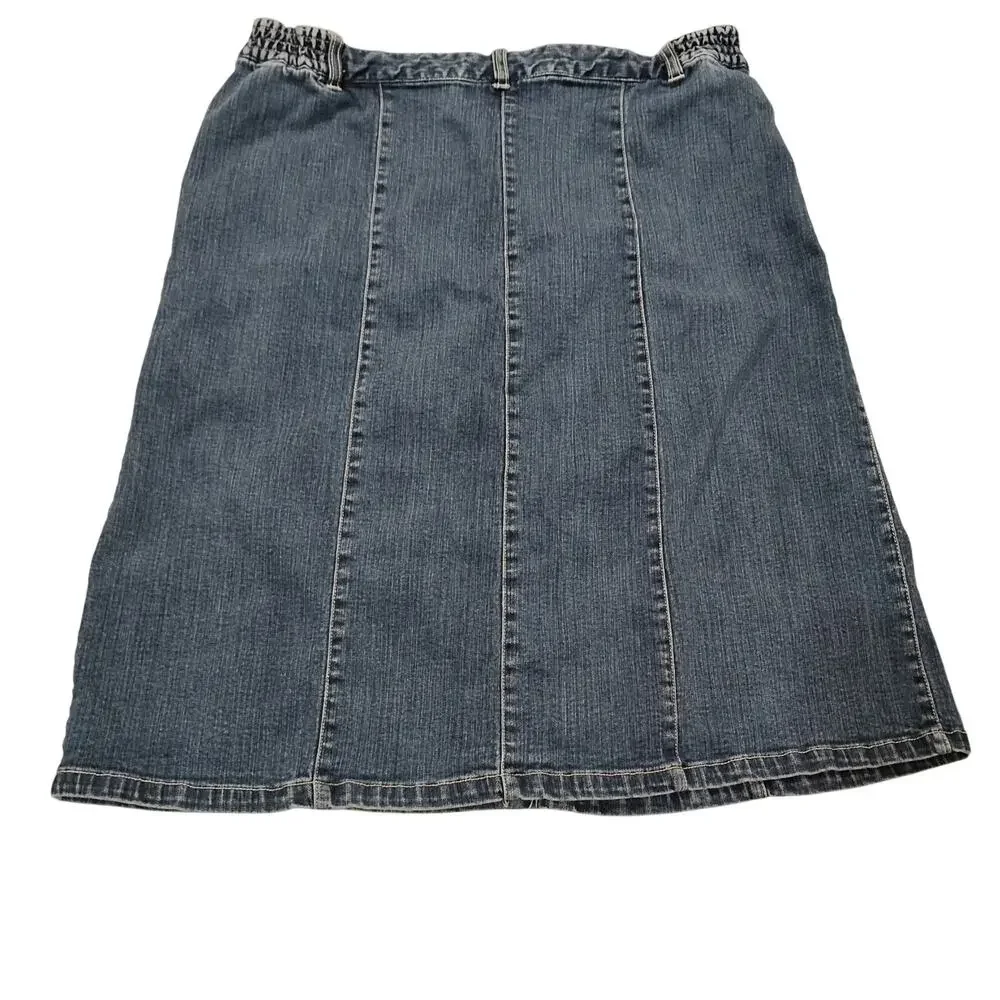 VTG Y2K SagHarbor Sport Women's Sz 16 Jean Denim Pleated Floral Embroider Skirt